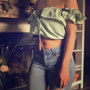 3/$20 Crop Top w/ gold buttons & tie detail